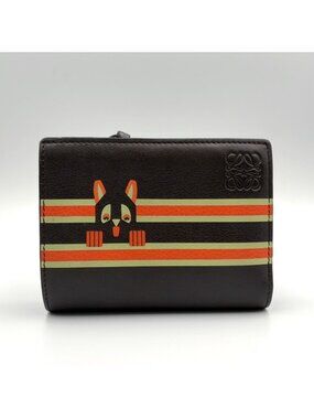 Loewe Futurist Cat Compact Leather Orange Dark Brown Wallet Silver